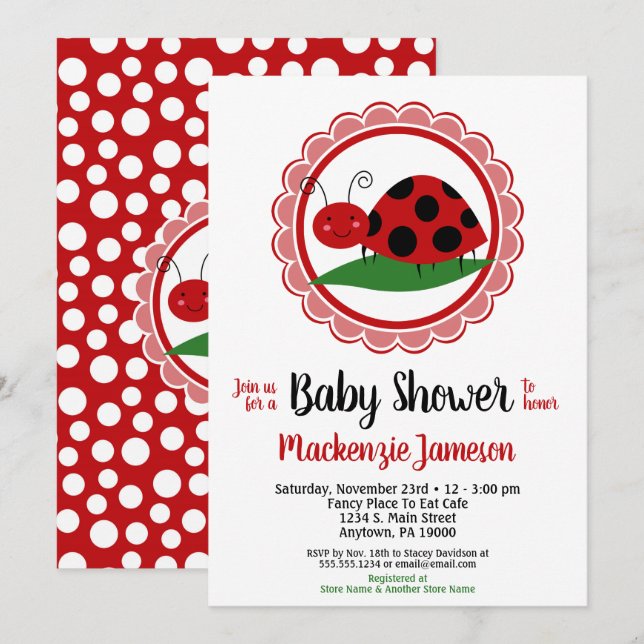 Invitación a Baby Shower de Chicas de Ladybug (Anverso / Reverso)