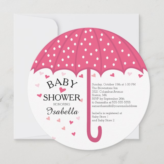 Invitación a Baby Shower de Chicas de paraguas ros (Anverso)
