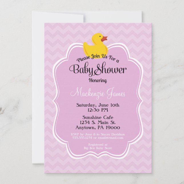 Invitación a Baby Shower de Chicas de pato rosado (Anverso)