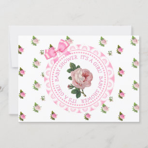 Invitación a Baby Shower de Chicas de rosas y blan