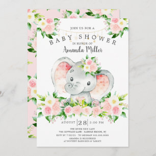 Invitación a Baby Shower de Chicas elefantes dulce