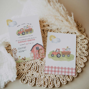 Invitación a Baby Shower de chicas Farm Animals