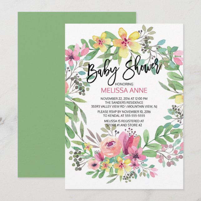 Invitación a Baby Shower de Chicas florales de acu (Anverso / Reverso)