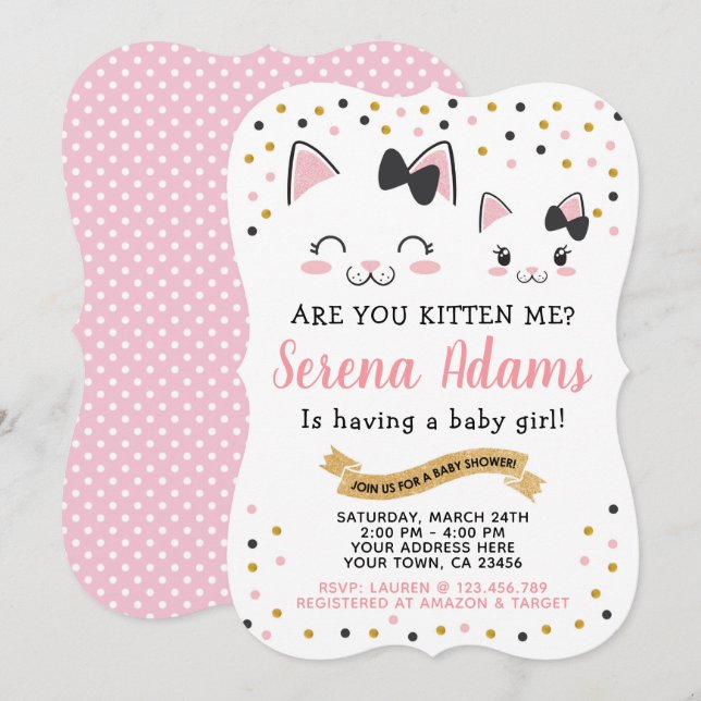 Invitación a Baby Shower de Chicas gatos gatitos (Anverso / Reverso)