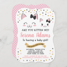 Invitación a Baby Shower de Chicas gatos gatitos