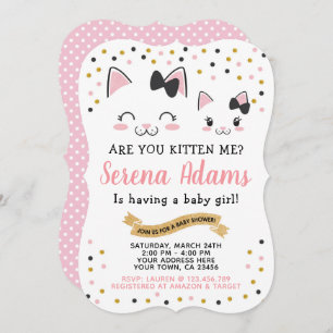 Invitación a Baby Shower de Chicas gatos gatitos