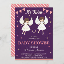 Invitación a Baby Shower de Chicas gemelos Cute Fa