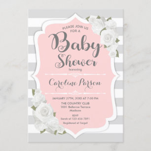 Invitación a Baby Shower de chicas - Gris rosa ros