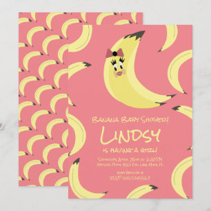 Invitación a Baby Shower de Chicas rosados bananer