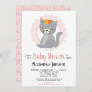 Invitación a Baby Shower de Chicas rosados de gati