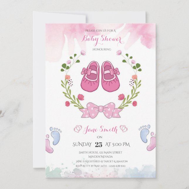 Invitación a Baby Shower de Chicas rosados persona (Anverso)