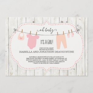 Invitación a Baby Shower de chicas Rústica Cloth