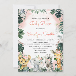 Invitación a Baby Shower de chicas Safari Animals