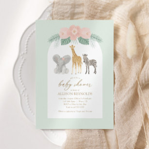 Invitación a Baby Shower de chicas Safari Animals