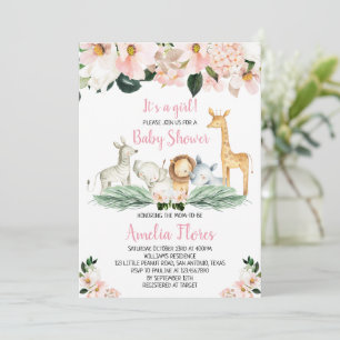 Invitación a Baby Shower de chicas Safari Animals