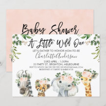 Invitación a Baby Shower de chicas Safari Animals
