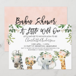 Invitación a Baby Shower de chicas Safari Animals