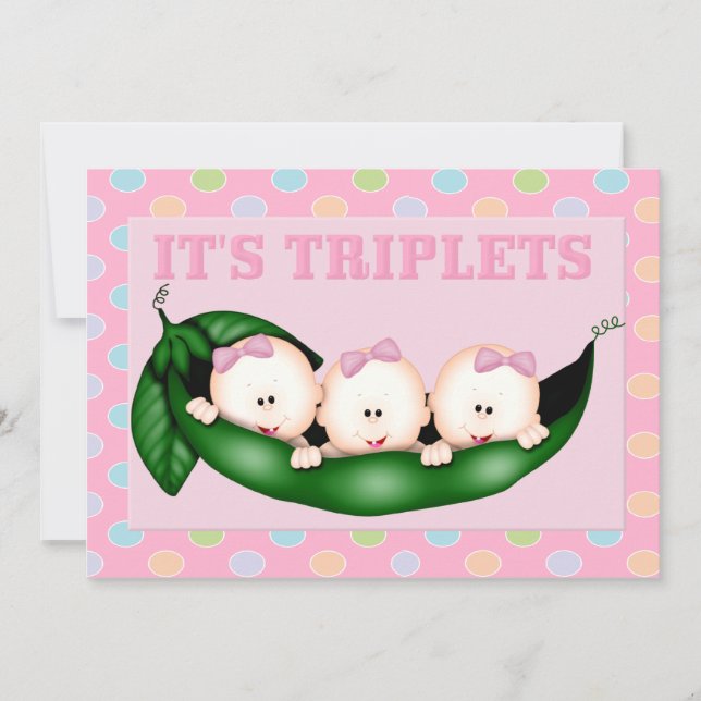 Invitación a Baby Shower de Chicas tripletos (Anverso)