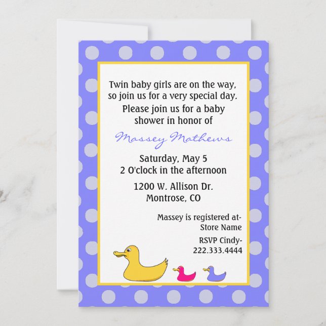 Invitación a Baby Shower de Chicas y niños gemelos (Anverso)