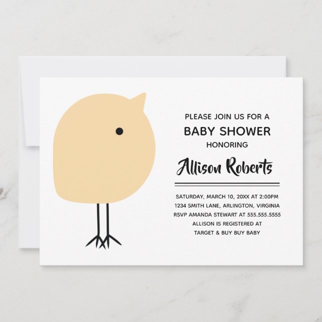 Invitación a Baby Shower de Chick moderno de media (Anverso)