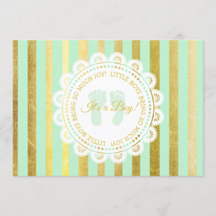 Invitación a Baby Shower de chico con rayas verdes