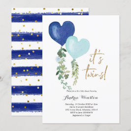 Invitación a Baby Shower de chico gemelo globo