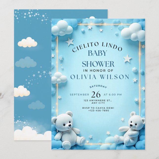 Invitación a Baby Shower de Cielito Lindo (Anverso / Reverso)