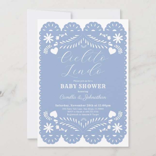 Invitación a Baby Shower de Cielito Lindo Blue (Anverso)