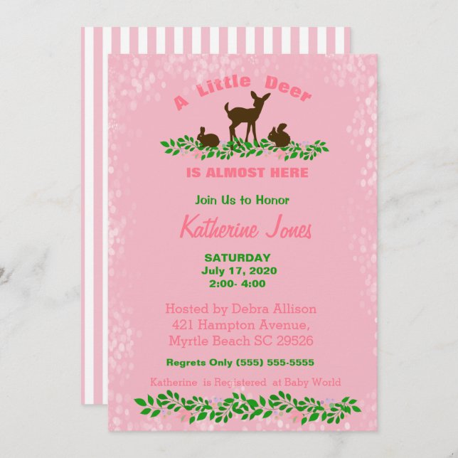 Invitación a Baby Shower de ciervo con bebé lindo  (Anverso / Reverso)