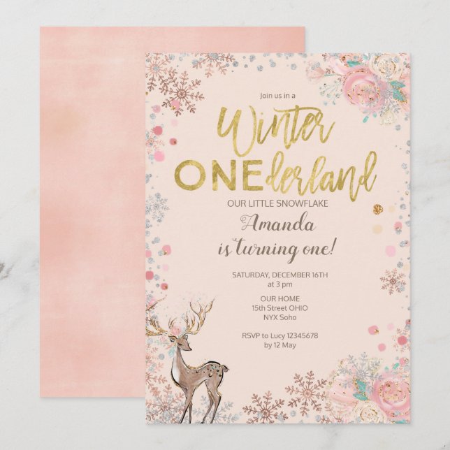 Invitación a Baby Shower de ciervos de bosques de  (Anverso / Reverso)