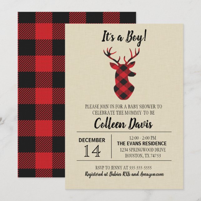 Invitación a Baby Shower de ciervos de cola de búf (Anverso / Reverso)