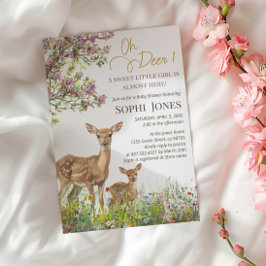 Invitación a Baby Shower de ciervos Floral Pastel 