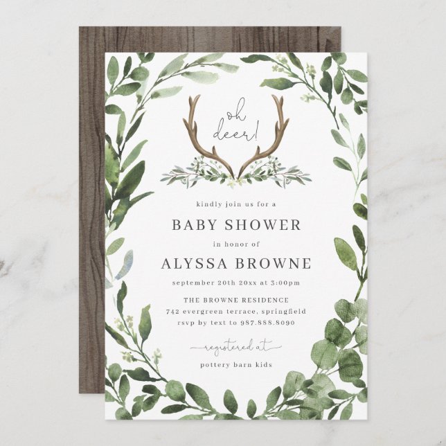 Invitación a Baby Shower de ciervos Lumberjack (Anverso / Reverso)