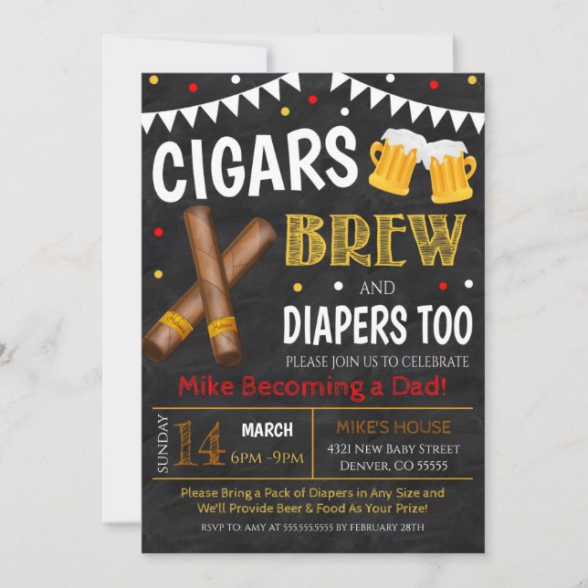 Invitación a Baby Shower de cigarrillos y cerveza (Anverso)