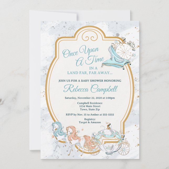Invitación a Baby Shower de Cinderella Carriage (Anverso)
