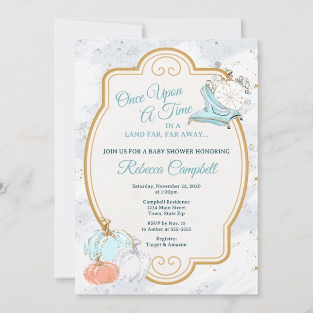 Invitación a Baby Shower de Cinderella Pumpkin (Anverso)
