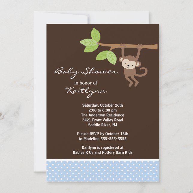 Invitación a Baby Shower de Cine Baby Boy Monkey S (Anverso)