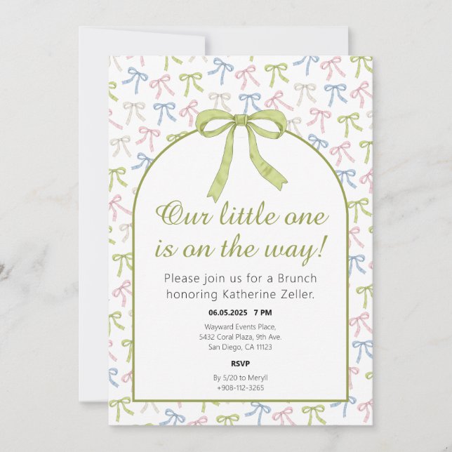 Invitación a Baby Shower de cinta de opciones verd (Anverso)
