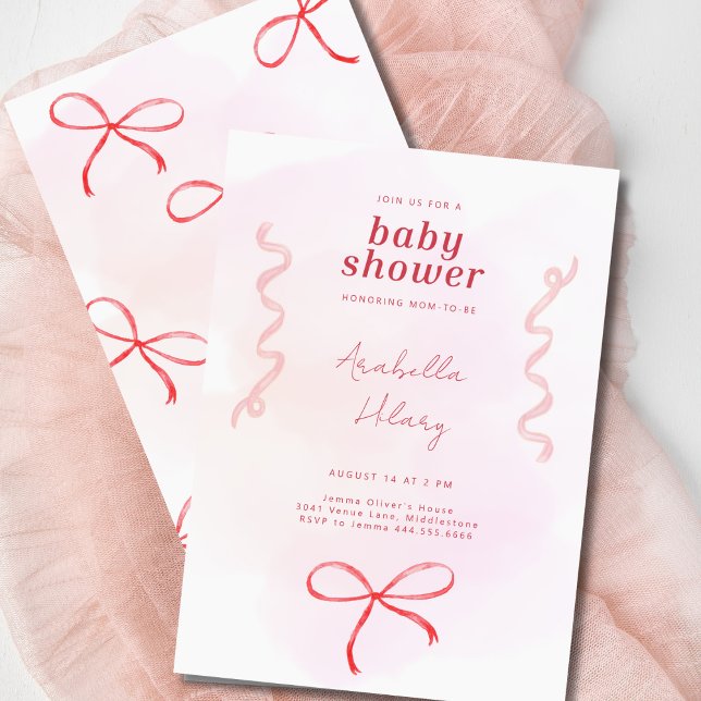 Invitación a Baby Shower de cinta rosa de Coquette (Subido por el creador)