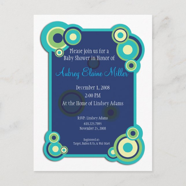 Invitación a Baby Shower de círculo azul (Anverso)