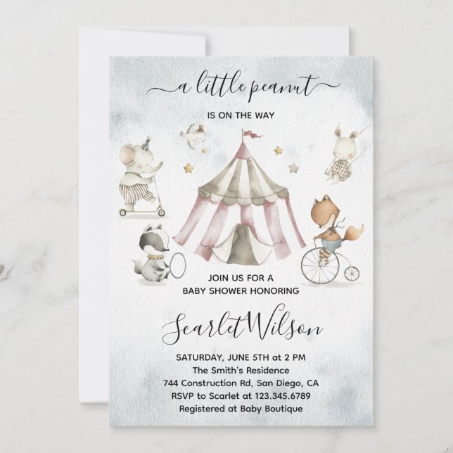 Invitación a Baby Shower de Circus Animals (Anverso)