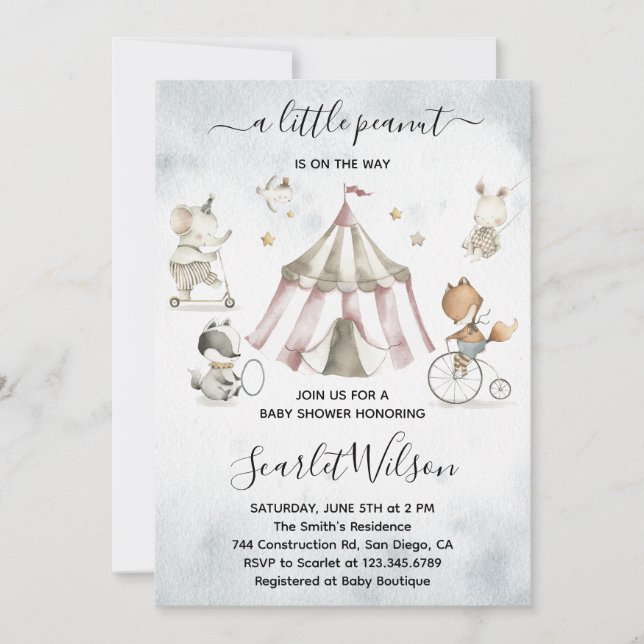 Invitación a Baby Shower de Circus Animals (Anverso)