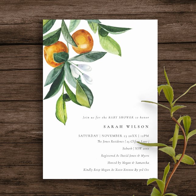 Invitación a Baby Shower de Citrus Naranja Botanic (Subido por el creador)