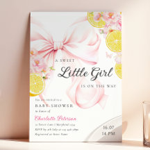 Invitación a Baby Shower de Citrus Pink Bow Lemon