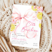 Invitación a Baby Shower de Citrus Pink Bow Lemon