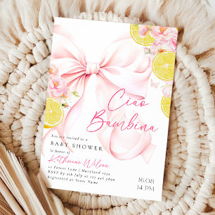 Invitación a Baby Shower de Citrus Pink Bow Lemon