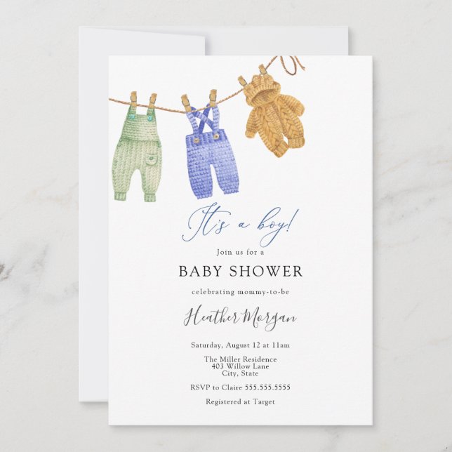 Invitación a Baby Shower de Classic Boy (Anverso)