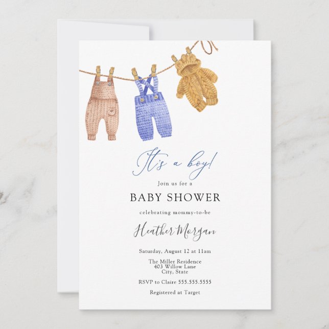 Invitación a Baby Shower de Classic Boy (Anverso)