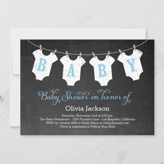 Invitación a Baby Shower de Clothing Garland - Azu (Anverso)