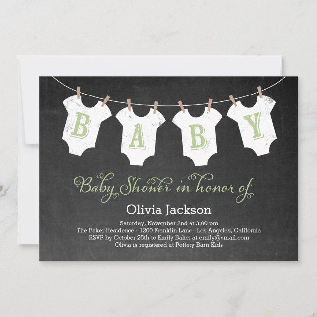 Invitación a Baby Shower de Clothing Garland - Sag (Anverso)